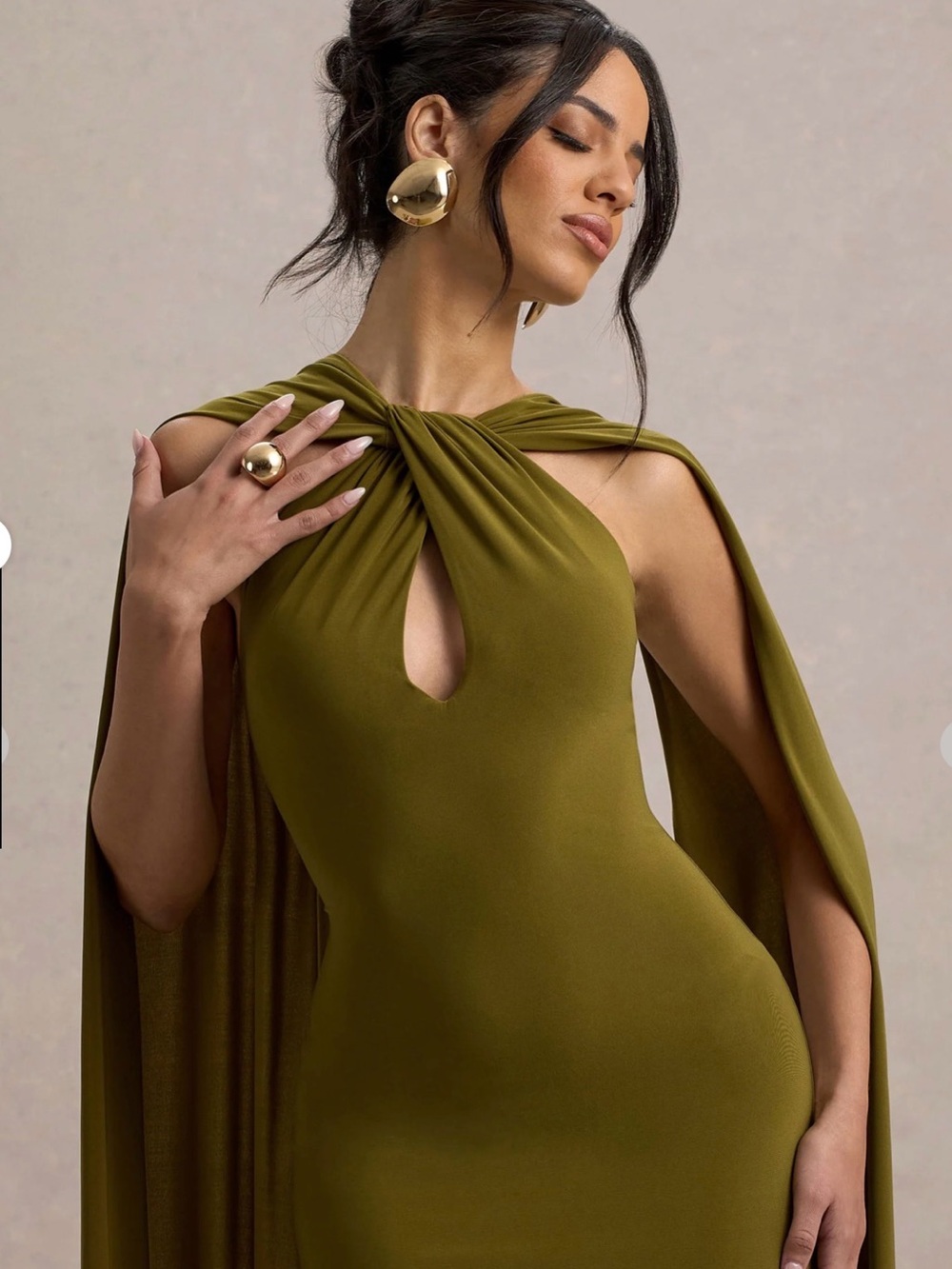 RHODA
Green Twist Halter-Neck Cape Maxi Dress - Picture 2 of 4